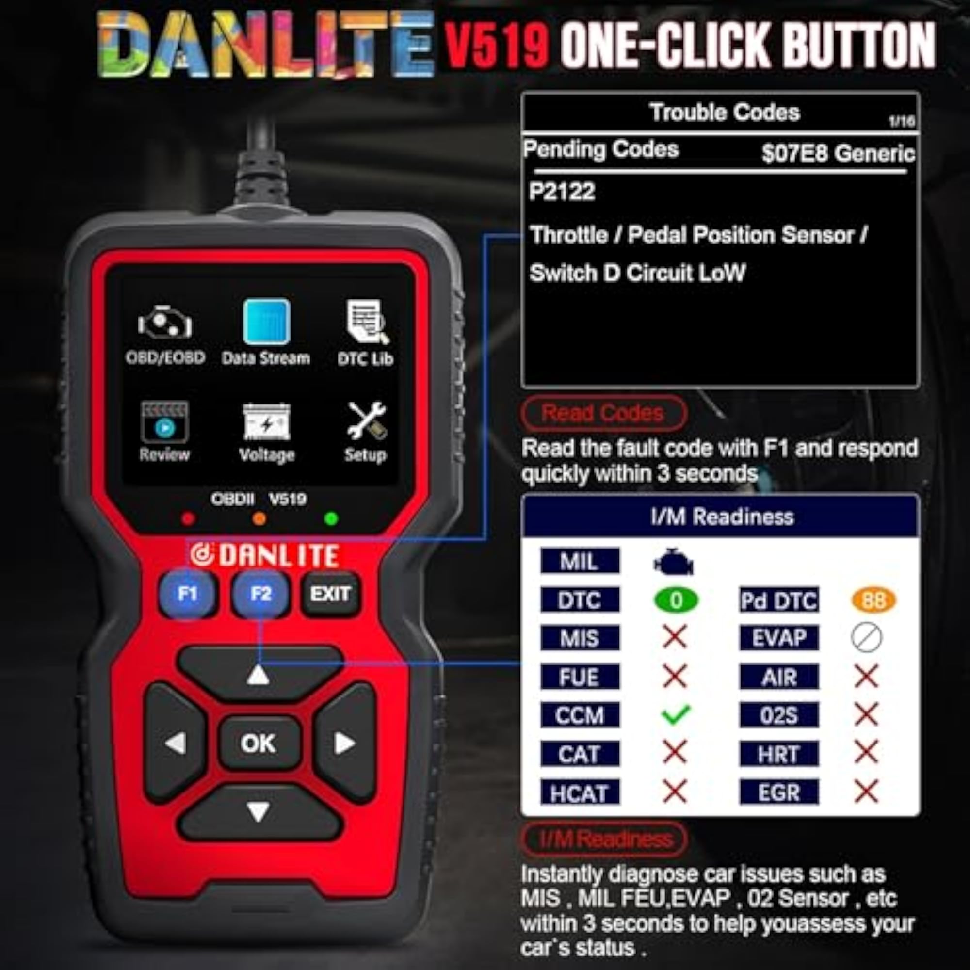 BS6 Bike Scanning Cable with V519 OBD-II Scanner