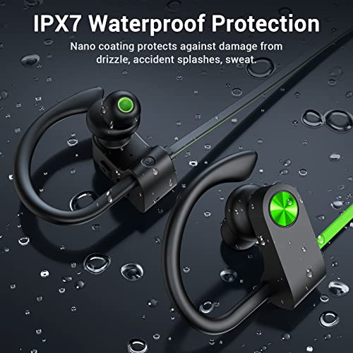 Vrifoz Bluetooth Headphones, Ipx7 Waterproof Wireless Sports Earbuds For Workout Gym, 15 Hrs Playtime Running Headphones With Noise Cancelling Mic, Hifi Bass Stereo In-Ear Earphones - Greenblack #TOP5
