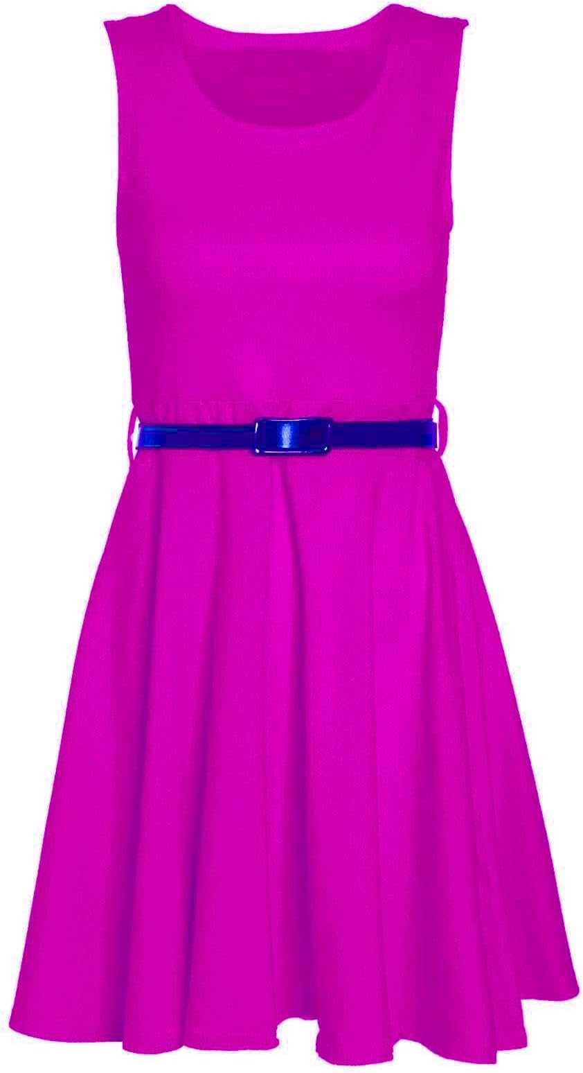 Womens Ladies Skater Dress Sleeveless Tailored Belted Dresses Short Party 8-26