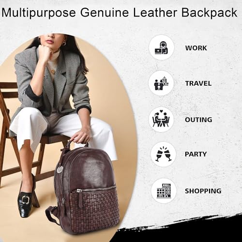 Image of Leather Backpack for Men & Women | 100% Genuine Leather | Adjustable Straps | VL-054-BROWN | 20L Capacity | Vintage & Modern Style | 13 x 1 x 13 Inches | Ideal for Travel & Office