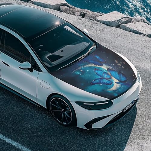 Image of Butterfly Moon Print Car Hood Cover Elastic Polyester Car Hood Cover Removable Automotive Accessories Suitable Most Automotive Sedans Trucks Pickup Sports Cars