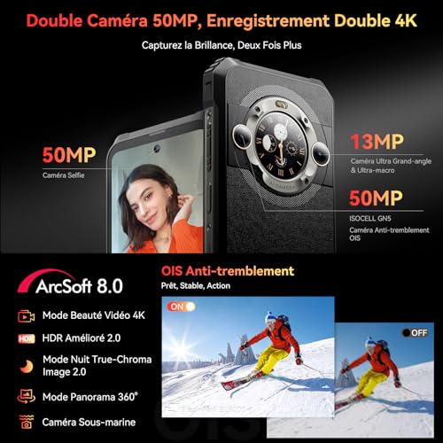 Blackview BL9000 Téléphone Portable Incassable 5G Double Écran 24Go+512Go, Dimensity 8020/GPU 9-Core, 6.78"FHD+/120Hz, 50MP+50MP, 8800mAh/120W, Android13 Smartphone Gaming, WIFI 6/GPS (L1+L5)/TUV/NFC