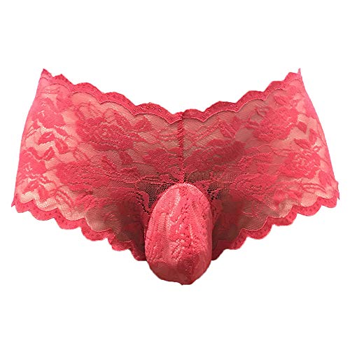 Tangas Hombres Transparente, LANSKIRT Lenceria Hombre Encaje Ropa Interior Sexy Tangas Calzoncillos Boxer de Color Sólido Shorts Braguitas de Tallas Grandes Briefs 3Xl