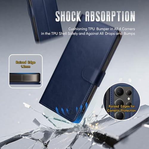SUANDUCK Wallet Case for Samsung Galaxy S24 Ultra with RFID-Blocking Credit Card Holder, PU Leather Folio Flip Cover Women Men Protective Phone Case Compatible with Samsung S24 Ultra, Blue by SUANDUCK - Image 8