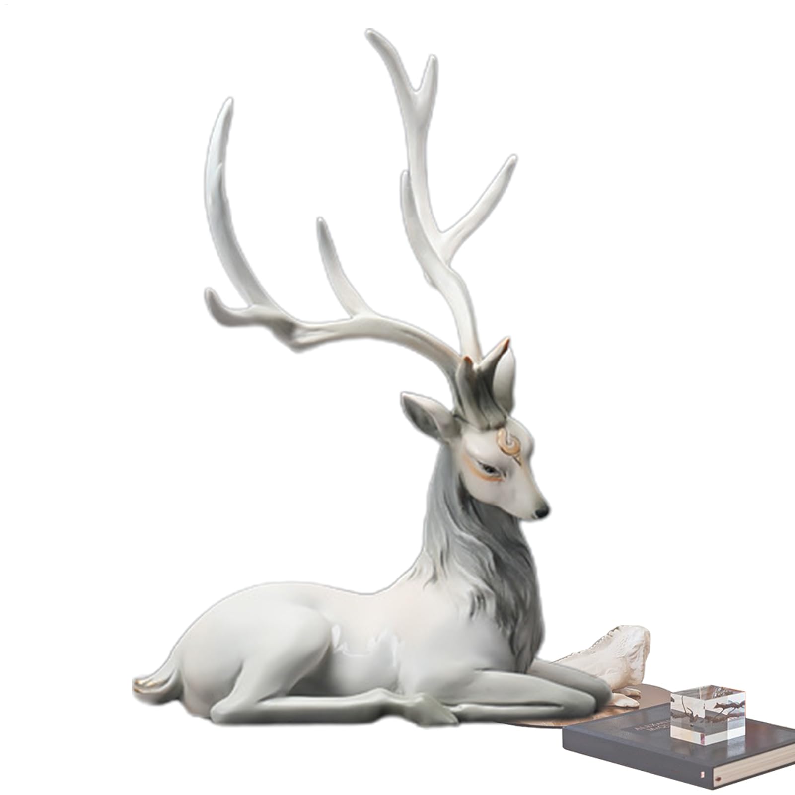 Generisch Dekoracja renifera, bożonarodzeniowe figurki renifera, dekoracyjna rzeźba renifera, elegancka statuetka jelenia do dekoracji bożonarodzeniowych, figurki zwierząt łosia z żywicy do dekoracji