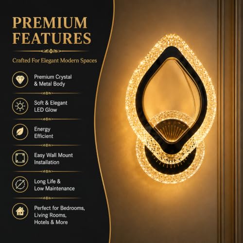 Image of Luxury Crystal LED Wall Light, 3 Colour Change LED (Warm White /Natural White /Cool White), Modern Decorative Wall Lamp with Crystal Accent for Living Room, Bedroom, Hallway & Home Decor