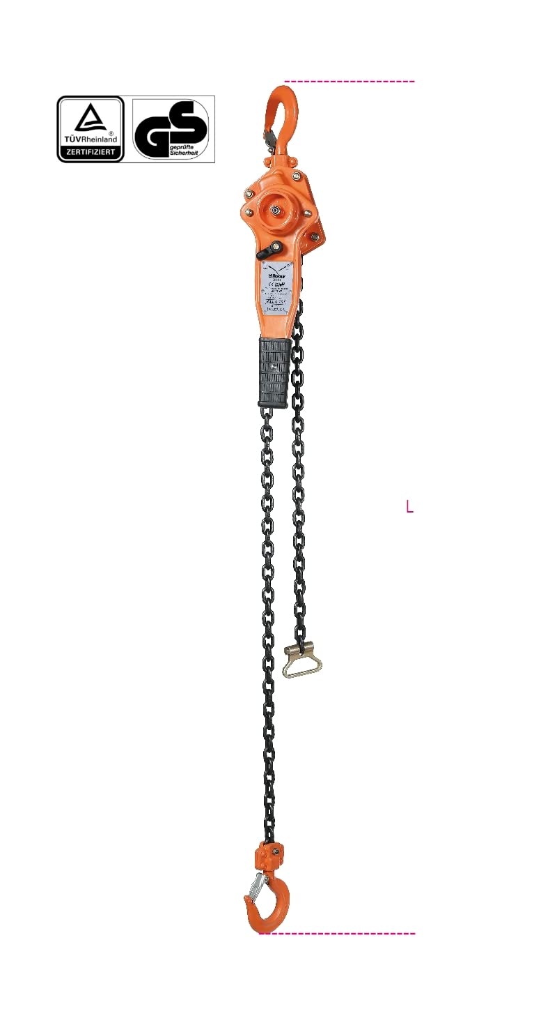 Beta 8146 WLL t 0,75 - Professioneller Hebelzug mit stabilem Haken, Hubhöhe 1,5 m und Tragkraft 750 kg, einzelne Kette von 6,5 kg