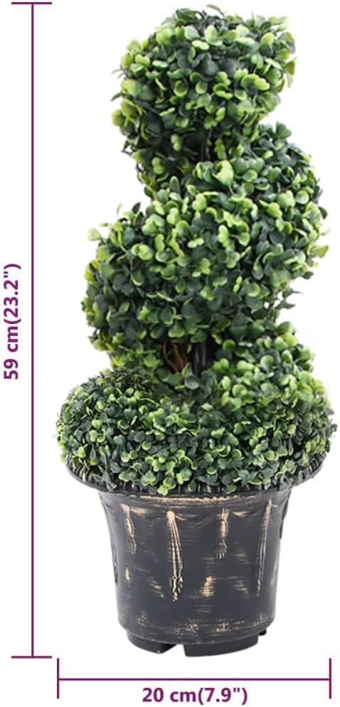 vidaXL Artificial Boxwood Spiral Plant with Pot Indoor Outdoor Topiary Tree Realistic Fake Plant Floral Decor Artificial Flower Green