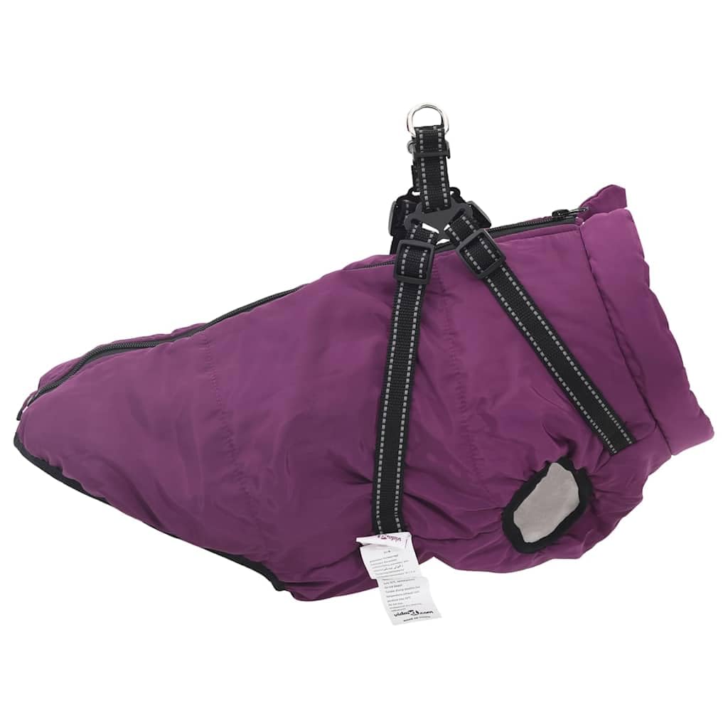 Hundemantel mit Geschirr wasserdicht reflektierend lila L48 aus Polyester und Fleece, mit Reißverschluss, verstellbaren Gurten und D-Ring für Gassi im Herbst Winter Outdoor