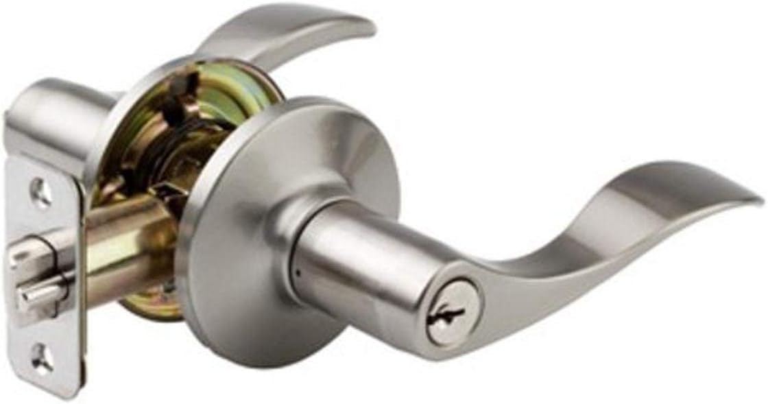 Master Lock WL0115 Wave Lever Door Knob with Lock, Satin Nickel