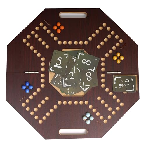 Jackaroo Board 4 Player Foldable Wooden Classic Octagonal Game Mohagni Brown Colour 16 Pcs Marbles Water Proof Jackaroo Cards