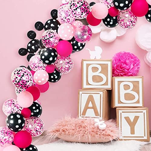 117 Mouse Balloon Garland Arch Kit Black Red White Gold/Rose Red Pink Balloon Garland Arch and Balloon Strip for Mouse Theme Party Baby Shower Birthday Wedding Decoration (Pink Rose Red Mouse Color)