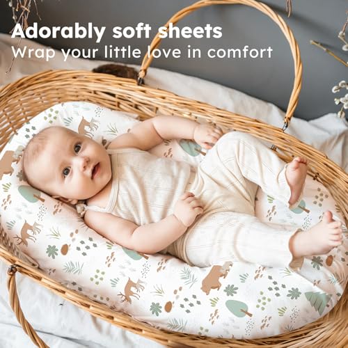Image of Baby Bassinet Sheets Boy, 3 Pack Fitted Bassinet Mattress Sheets, Compatible with Halo Bassinest Swivel Sleeper&Oval Hourglass Rectangle Mattress,Ultra Soft Green Forest Bear