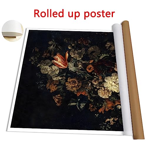 Vintage Flower Wall Art Dark Floral Poster Black Botanical Artwork Black Roses Painting Rustic Floral Prints Vintage Rose Poster Black Flower Wall Picture Dark Floral Prints Wall Art 16X24Inch Unframed #TOP4