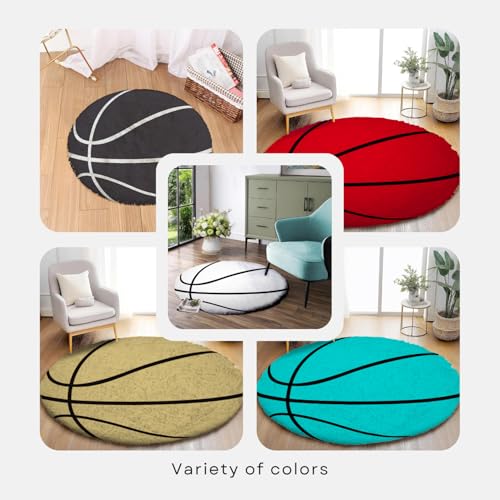 Image of Modern Shaggy Round Rug | Ultra-Soft Plush Circle Carpet for Living Room, Bedroom, Nursery | Fuzzy, Fluffy Area Rug with Non-Slip Base Gold Ball 7x7 feet