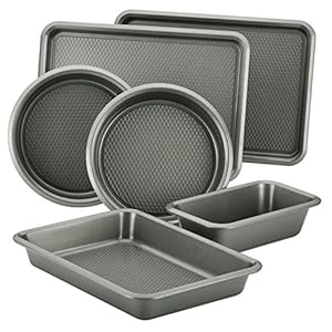 Ayesha Curry Nonstick Bakeware Set with Nonstick Bread Pan, Cookie Sheet, Baking Pan, Baking Sheet and Cake Pans – 6 Piece, SIlver