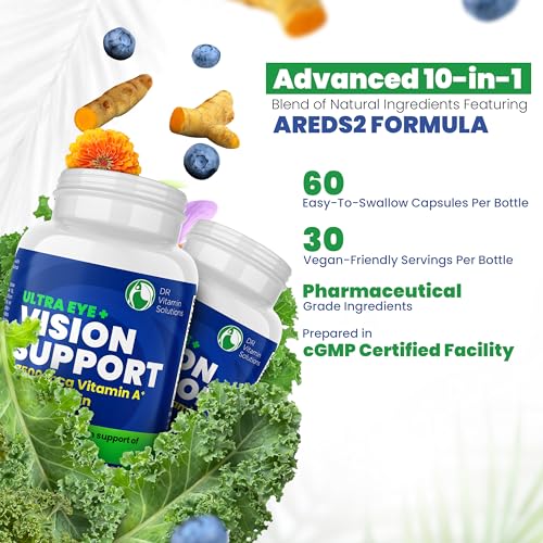 DR VITAMIN SOLUTIONS Vision Support Eye Vitamins for Macular Health |2 Pack Supplements w/Lutein, Vitamin A & Bilberry | Areds 2 Formula for Red & Dry Eyes & Macular Degeneration for Adults |120 Ct