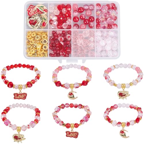 Abalorios de vidrio rosa y corazones para hacer pulseras de abalorios 2