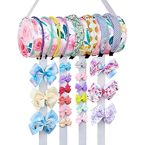 FIOBEE Headband Holder Organizer Bow Holder Hair Accessories Organizer Headband Storage Wall Hanging Home Decor for Girls Room(White, S) Cover