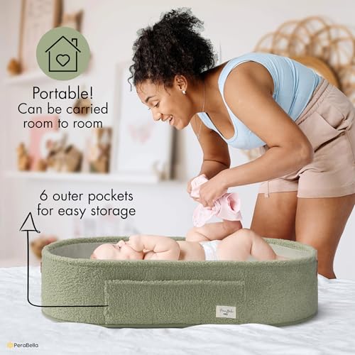 Image of PeraBella Baby Changing Basket for Dresser Top, Baby Moses Basket for Newborn, Portable Diaper Changing Pad Table Topper for Dresser, Includes Diaper Caddy Organizer with Handle, Moses Bassinet Mat