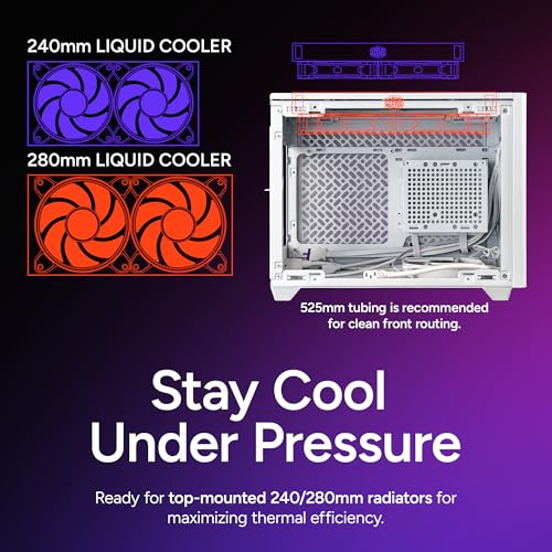 Image of Cooler Master NR200P V2 White Mini-ITX PC Case Ready, SFX Fit PSU Ready to Install, 280mm AIO Support, 357mm Vertical GPU Mount, Designed Ready Nvidia RTX 5090 | AMD RX 9070 XT, Tempered Glass, DIY