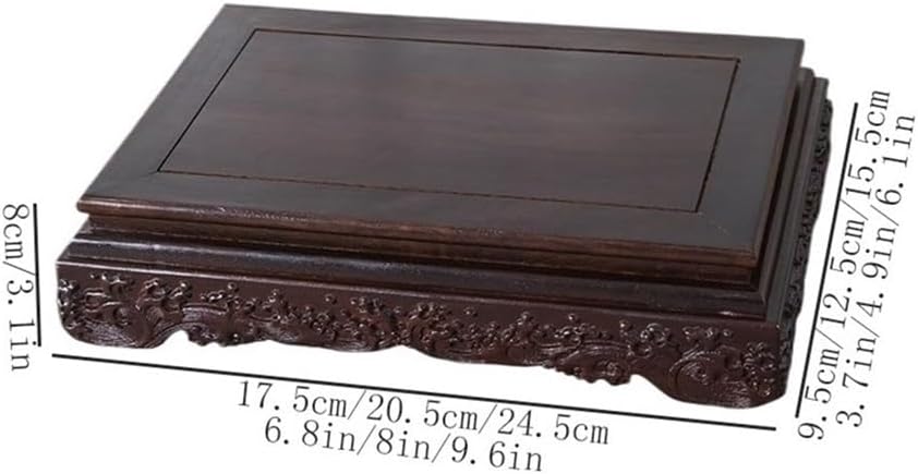Bonsai Stand, Ebony Rectangular Base Decor Plant Stand Holder, Indoor Carving Wave Bonsai Pedestal(Small)