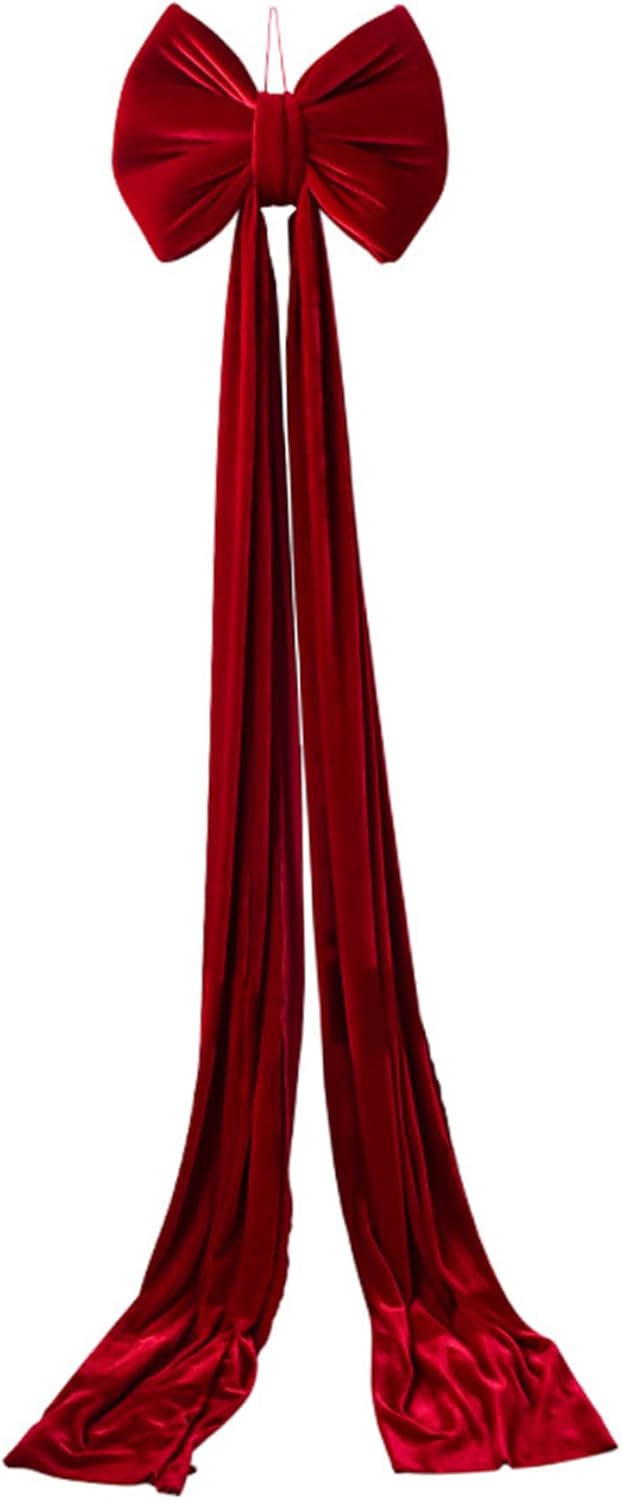 Christmas Tree Topper, 40x160cm Extra Large Velvet Bows Tree Toppers, Big Red Bow Decor for Xmas Trees, Wreath Home Decorations