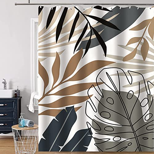 Duschvorhang Boho Blatt Abstrakt Morandi Duschvorhang mit Kunststoffhaken Mitte des Jahrhunderts Maschinenwaschbarer Undurchsichtiger Duschvorhang für Badezimmer Schimmel Resistent 180 x 180cm Cover