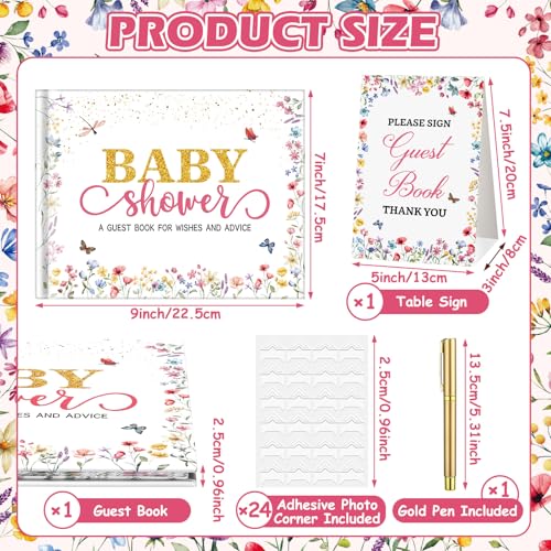 Image of Fuyoooo Baby in Bloom Baby Shower Guest Book Sign in Guest Book Reception with Sonogram Page Keepsake Includes Gold Pen Table Card and Adhesive Photo Corner for Birthday