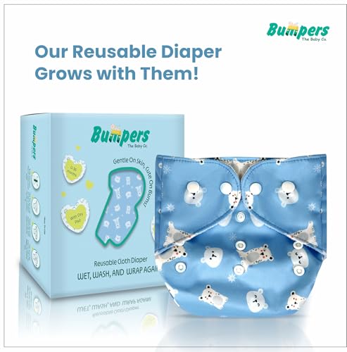 Image of Bumpers Premium & Ultra Soft Reusable Cloth Diaper with Insert Pads | Extra Absorbant, Washable, Waterproof & Adjustable cloth diaper for babies /Kids, 3M-3Years (Combo, Free size, Sea Blue+Yellow)