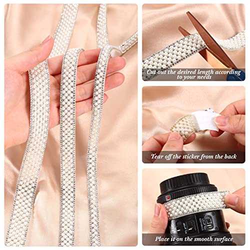 Pearl Stickers 3 Rolls Self Adhesive Pearl Rhinestone Ribbon Pearl Wrap Roll Crystal Pearl Strips For Diy Wedding Birthday Party Crafts Decoration (Staggered Style) #TOP3