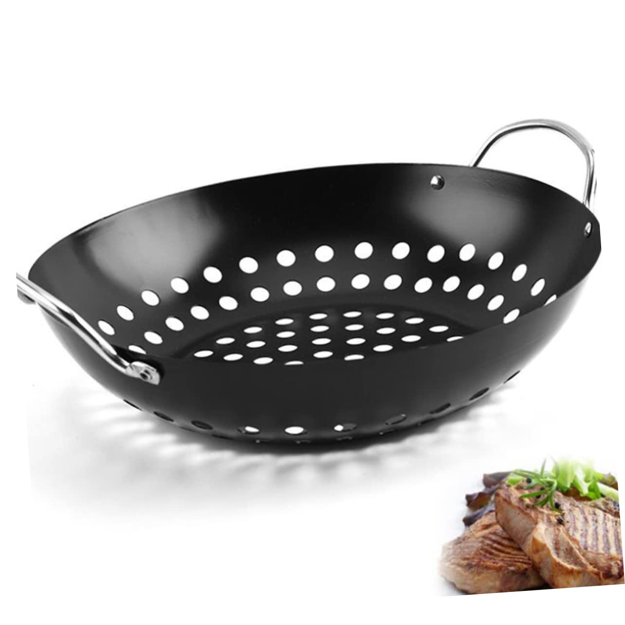SUPVOX Piastra per Barbecue Rotonda in Acciaio con Foro, Padella Antiaderente per Grigliare Carne e Pesce, Facile da Pulire, per Uso Domestico e All'aperto