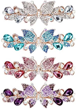 inSowni 4 Pack Luxury Glitter Sparkly Jeweled Gems Crystal Rhinestone Butterfly Metal French Barrettes Alligator Snap Hair Clips Headpieces Accessories for Women Girls