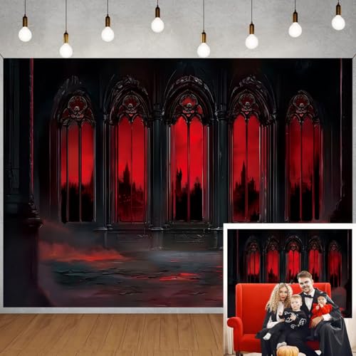 Halloween Gothic Castle Backdrop Red Medieval Hall Photography Backdrop