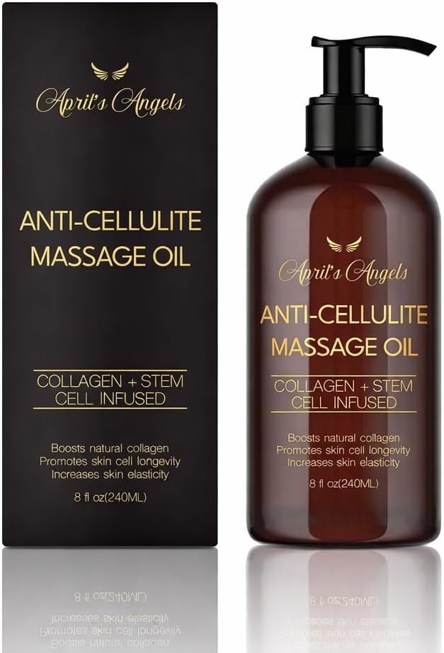 April's Angels Anti-Cellulite Massage Oil with Collagen & Stem Cell Infused. Skin Elasticity, Firmness, Deep Hydration. 8 fl oz
