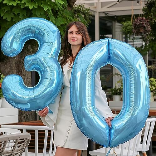 Image of 40 Inch 2nd 20th Birthday Number Balloon, Baby Blue Foil Giant Self Inflating Balloons, Light Blue Helium Number Balloons for Boys Kids Happy Birthday Party Anniversary Party Decoration Supplies