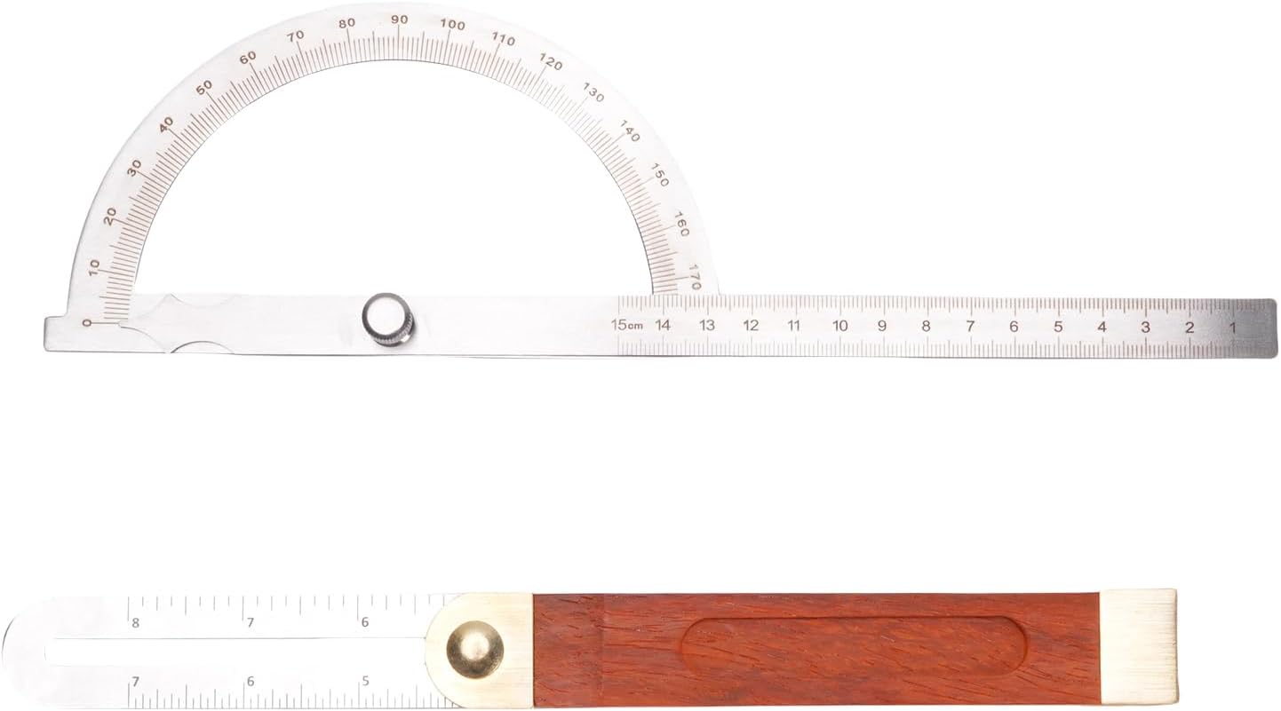 Adjustable Angle Finder Digital Tool, Stainless Steel Protractor Kit with Brass and Wood Handle, Sliding Gauge Ruler for Woodworking - Durable Construction, Precise 360 Degree