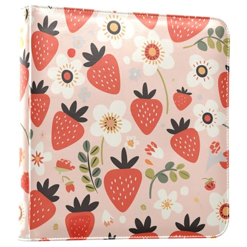 Kigai Strawberry Flowers Photo Album Self Adhesive Scrapbook Album Leather Cover DIY Picture Scrap Book with 20 Adhesive Sheets, 11.8x24x0.8 inch