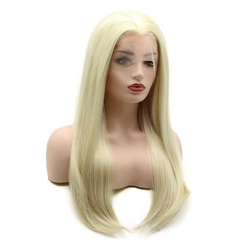 Miniatura 2 de Meiyite pelo recto largo 24 pulgadas beige medio mano atado realistas sintético Encaje frente Pelucas