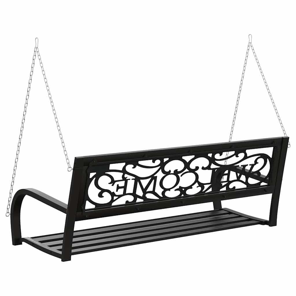 Balancín Jardín 125 cm Acero Plástico Negro | Colgante con reposabrazos, cadenas incluidas, respaldo de bienvenida, uso al aire libre