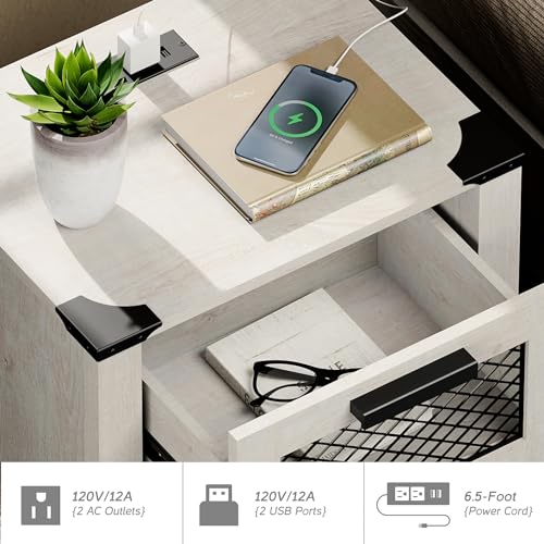 Image of WAMPAT TV Stand Set with Charging Station for 85 inch TV, Antique White