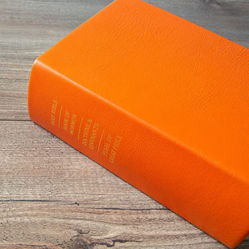 LDS Scriptures Hand-Bound Marigold Orange Genuine Leather Quad with Book of Mormon, Holy Bible, Doctrine & Covenants, and Pearl of Great Price for Latter-Day Saints Color Scripture Set