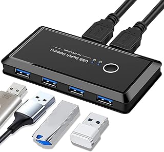 USB 3.0 切替器 4ポート スイッチボックス 高速転送 USB 切り替え PC2台用 プリンタ マウス キーボード ハブなどを切替 手動切替器 切り替え機 USBケーブル*2