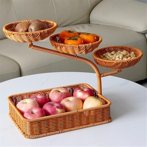 Frutero de imitación ratán trenzado: cesta rústica lavable para pan y frutas 5