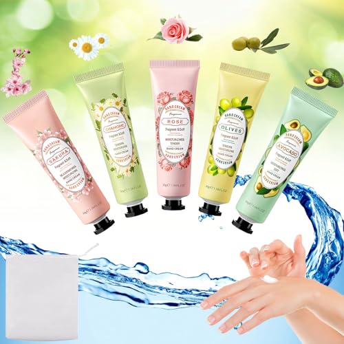 Juego de crema de manos, mini 30 g, crema de manos, crema de manos, Navidad, para manos muy secas, cuidado de manos, para mujeres y hombres, regalo de Navidad y cumpleaños, 5 unidades
