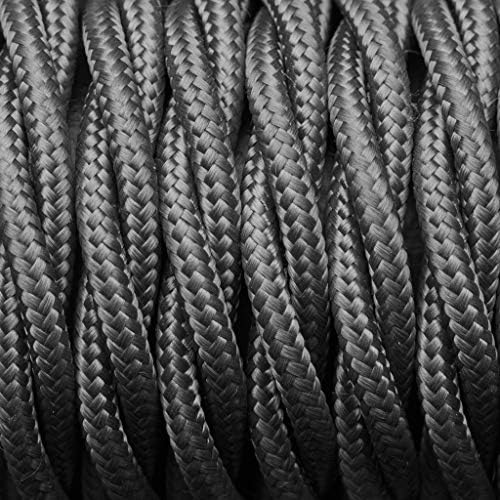 Industville - Twisted Fabric Flex - 3 Core Braided Cloth Cable Lighting Wire - Fabric Flex Cable - Grey Colour - Braided Woven Cloth Material - 100 CM