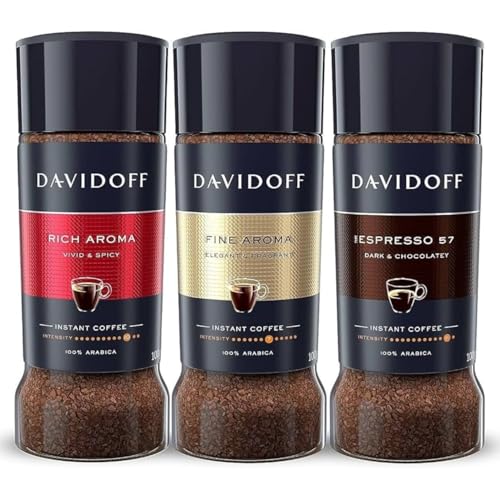 Image of DAVIDOFF - Premium Instant Coffee Pack (3 x 100g Each) By COUGAR | Rich Aroma, Fine Aroma & Espresso 57 | 100% Arabica Coffee Powder | Smooth, Strong & Aromatic Blend | Perfect Hot & Cold Coffee Experience - (Imported - SWISS)
