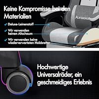 ALFORDSON Gaming Stuhl Gamer Stühle RGB LED Racing Gamer-Stuhl Sessel Massage Bürostuhl ergonomisch Fußstützen, Schreibtischstuhl,Neigungswinkel 90-150°,180 kg belastbar, Stoff, Grau Spleißen – Ansicht 8