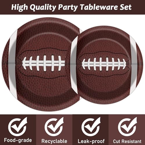 Image of 96 Pcs Football Party Supplies Bundle Paper Plates Napkins Football Sports Party Birthday Decorations Favors For Serves 24