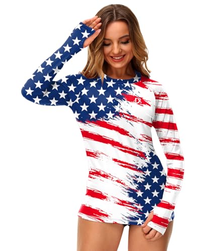 Image of Deerose Womens Gradient Rash Guard UPF 50+ Swim Shirts Surfing Top with Thumb Hole